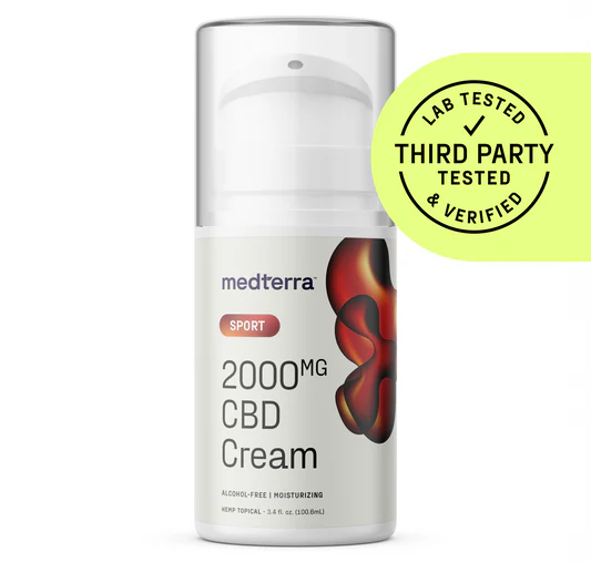 Front view of WM: Sport 2000mg CBD Cream pump bottle with Third Party Tested badge on white background