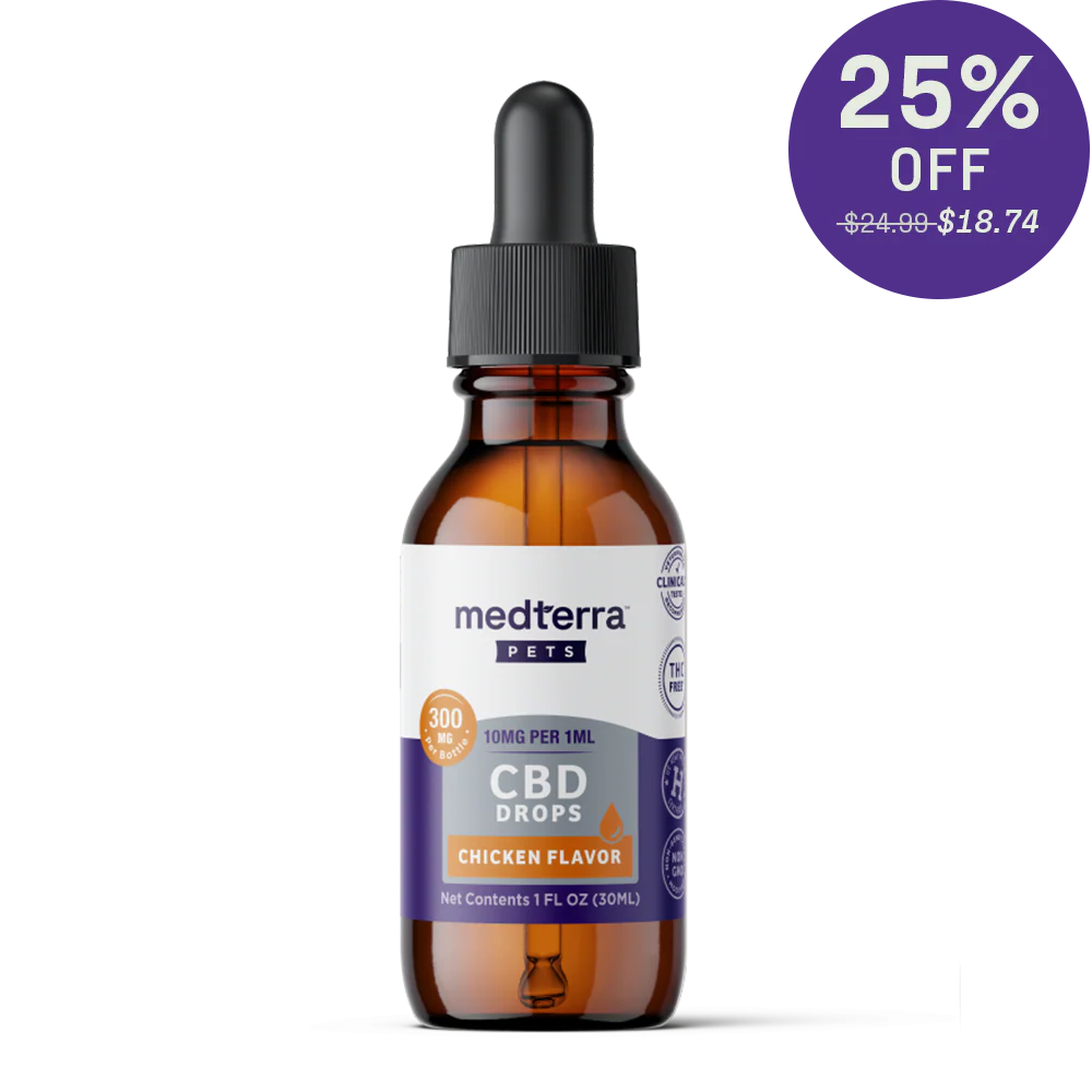 300mg CBD drops for pets in chicken flavor, now 25% off