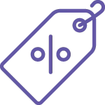 Purple price tag outline with percentage symbol, highlighting Medterra Subscribe & Save benefits.