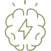 Outline of a brain with a lightning bolt inside representing cognitive energy