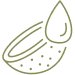Stylized oil drop above a coconut slice representing MCT oil