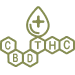 Chemical symbols CBD and THC with a drop symbol above them