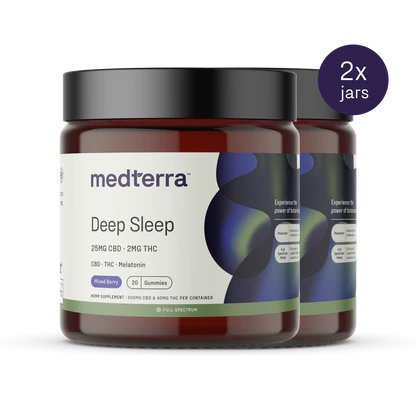 medterra Deep Sleep; 25MG CBD - 2MG THC; CBD THC Melatonin; Mixed Berry; 20 Gummies; Full Spectrum; 2x jars